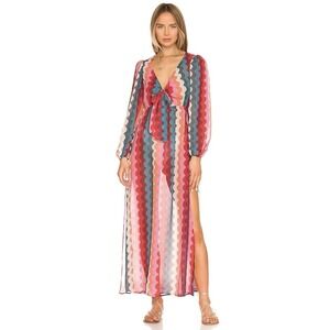 Beach Riot Pink Red Blue Wave-Stripe Tie-Front Maxi Coverup